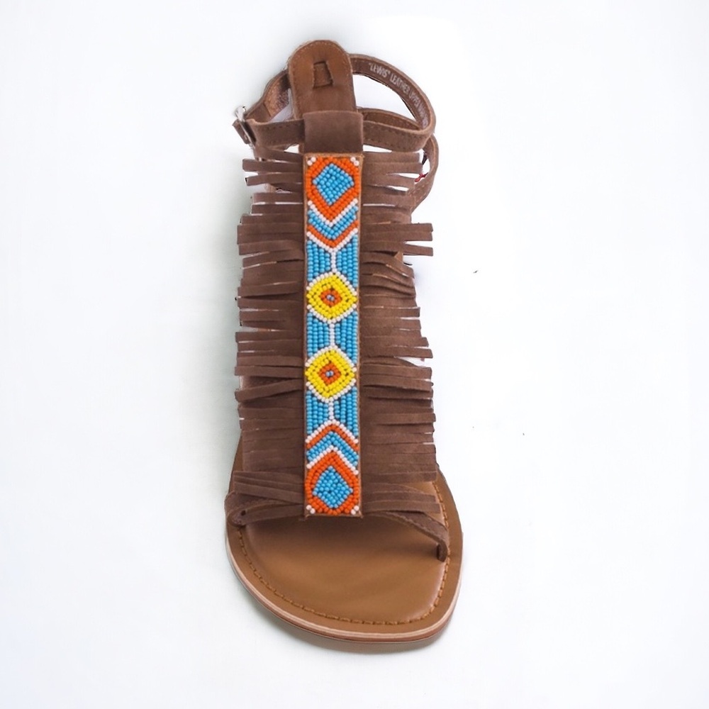 Coconuts x Matisse Brown Fringe Suede Beaded Boho Sandals Size 7 NEW